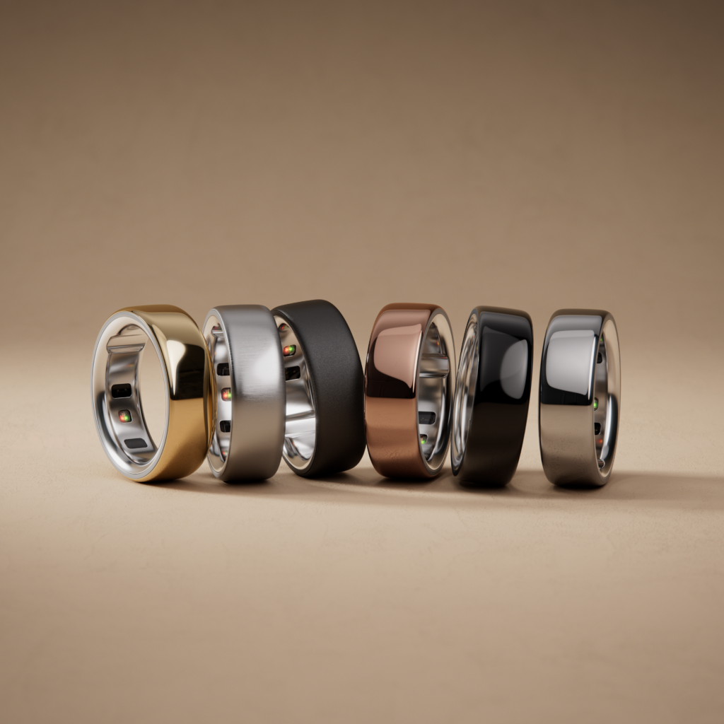 Six Oura Ring 4 rings in gold, silver, black and rose finishes