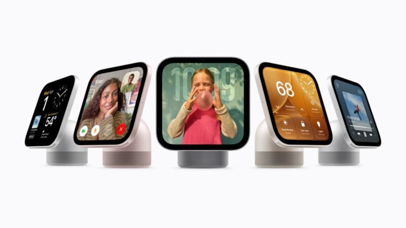 Apple HomeView in silver, starlight, rose pink and space grey, plus the wall-mounted model