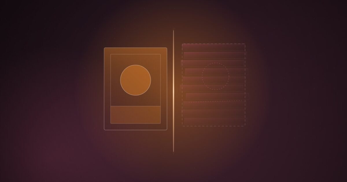 Abstract illustration of a solid translucent frame and a faint offset echo of it, separated by a thin vertical line of light, on a dark burgundy background