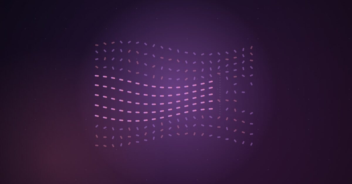 Abstract illustration of flowing lines of small grains, a band of them subtly aligned into a hidden pattern, with a clean break where the pattern stops