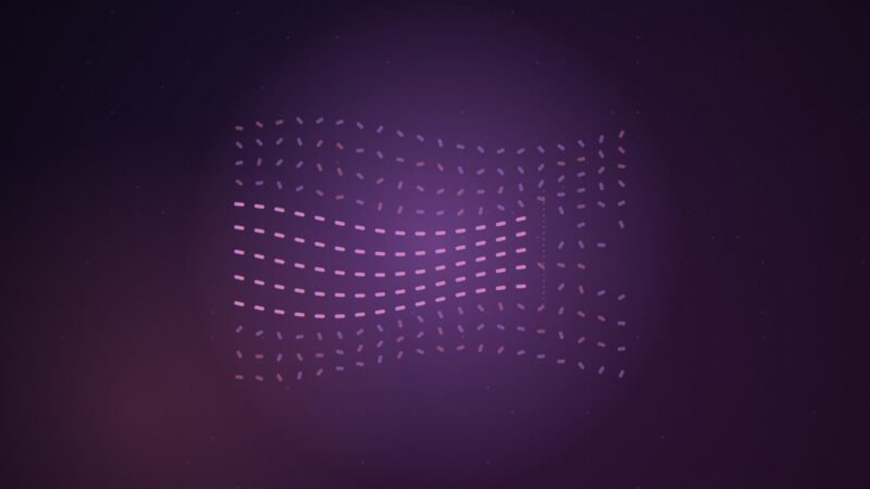 Abstract illustration of flowing lines of small grains, a band of them subtly aligned into a hidden pattern, with a clean break where the pattern stops