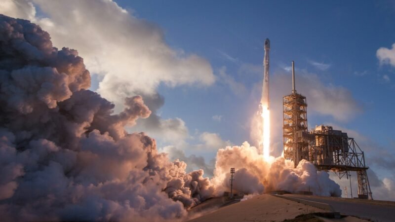 A SpaceX Falcon 9 rocket climbing on a column of flame and exhaust (file photo).