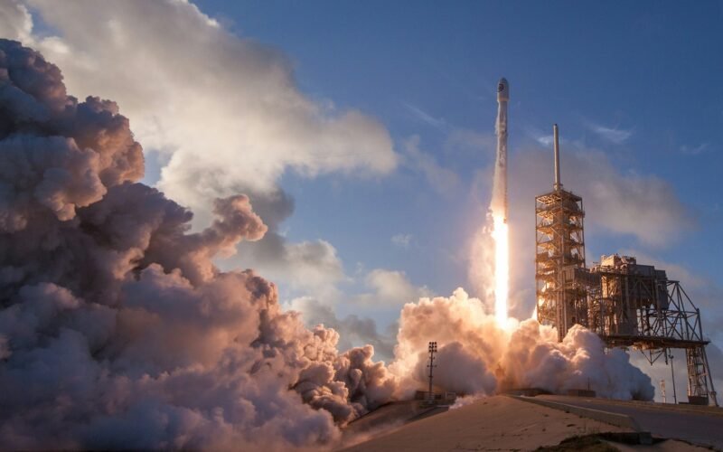 A SpaceX Falcon 9 rocket climbing on a column of flame and exhaust (file photo).