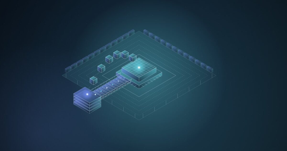 Abstract illustration: a walled, moated core with a new layered bridge crossing into it