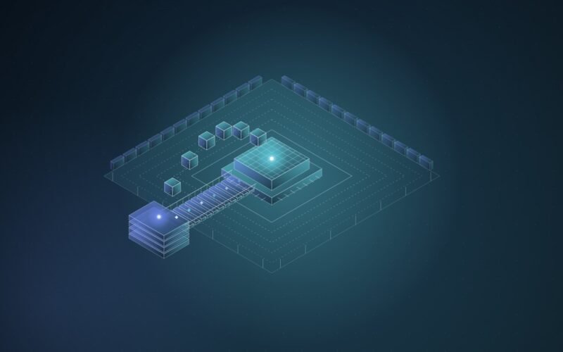 Abstract illustration: a walled, moated core with a new layered bridge crossing into it