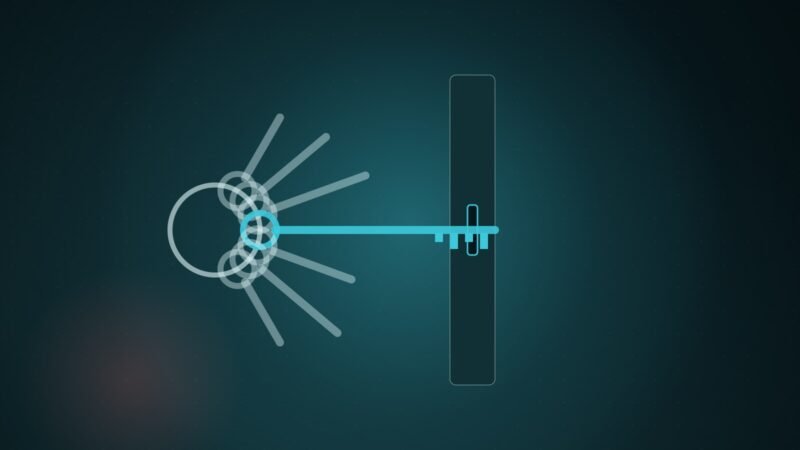 Illustration: a ring of keys where only one full-length key fits through a narrow slot.