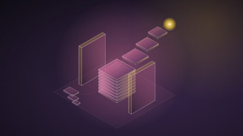Abstract illustration: a stack of thin wafers squeezed between two slabs