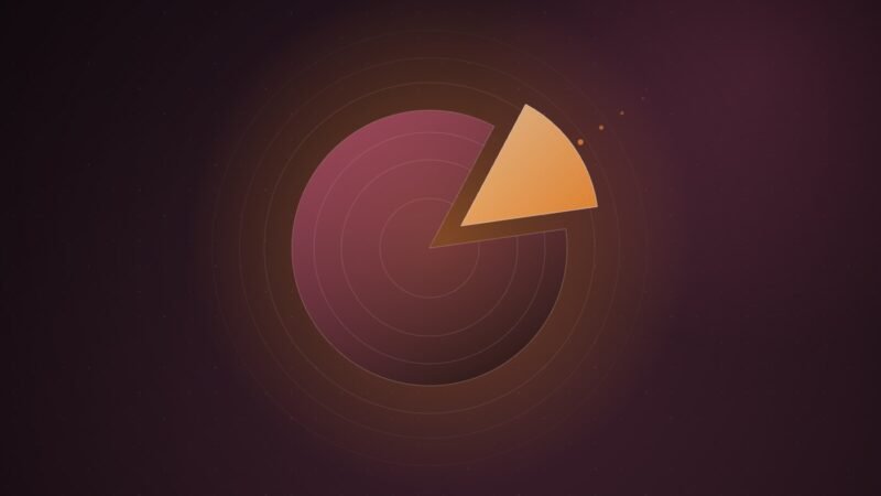 Abstract illustration of a glowing disc with a 15 per cent wedge lifted out and drifting away, on a dark plum gradient with a faint dot grid
