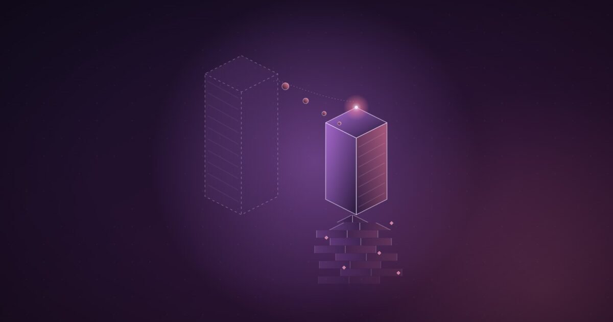 Abstract illustration: a dashed outline of a withdrawn prism beside a solid one with a fractured reflection
