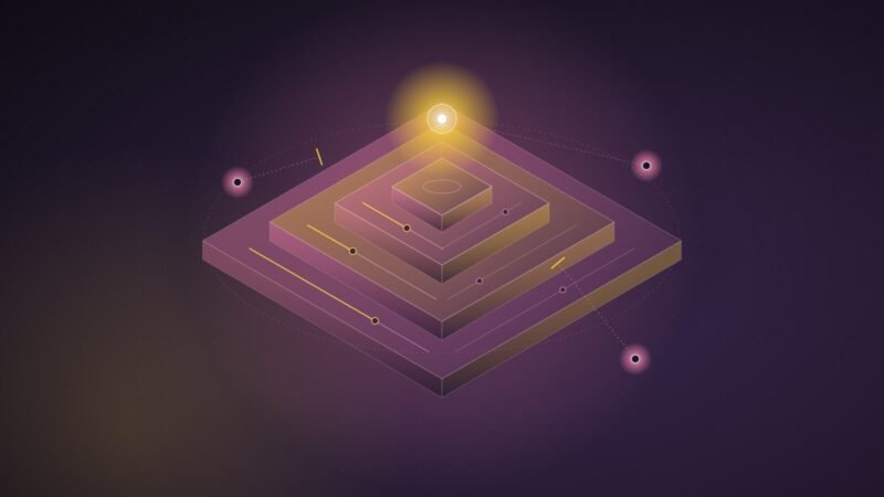 Abstract illustration: stepped layers of controls surrounding a glowing core