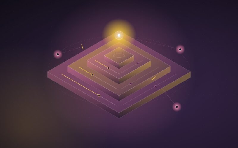Abstract illustration: stepped layers of controls surrounding a glowing core