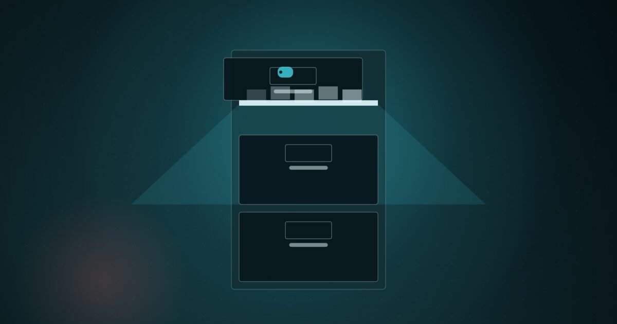 Illustration: a filing cabinet with its top drawer left open and light spilling out.