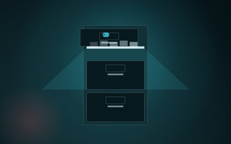 Illustration: a filing cabinet with its top drawer left open and light spilling out.
