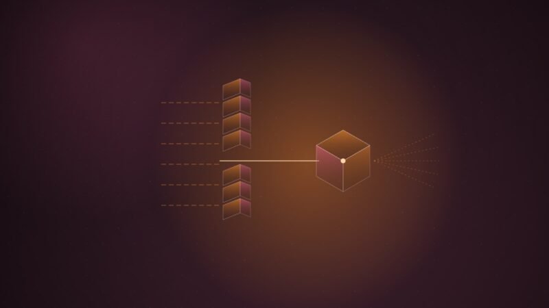 Abstract illustration of dashed beams stopped by a column of stacked panels, with a single bright beam slipping through one gap to reach a cube that fans the light outward