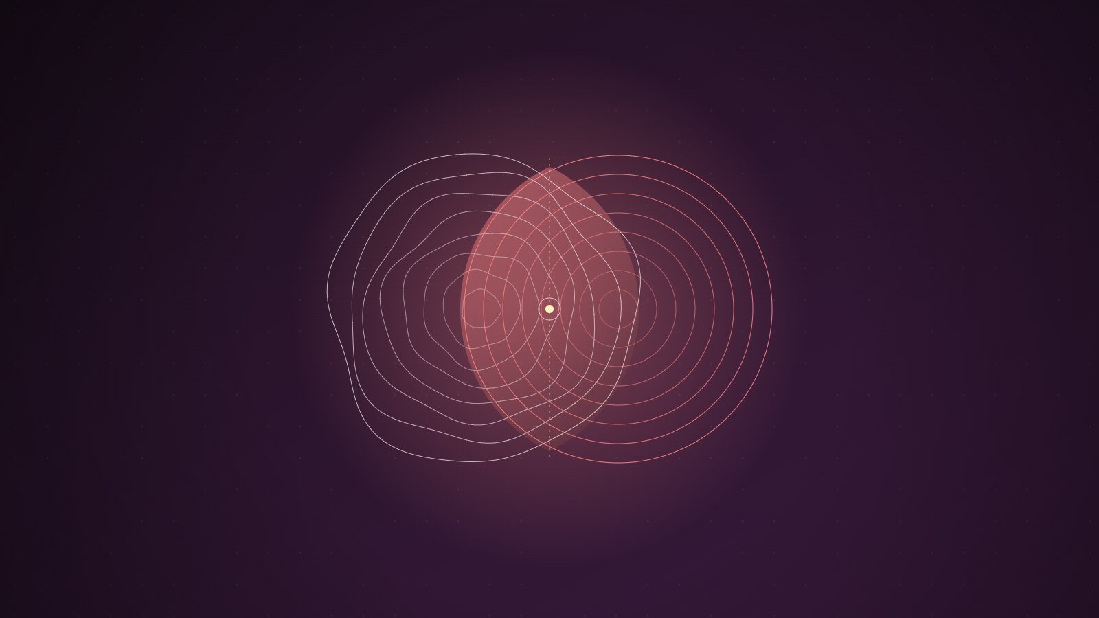 Two overlapping sets of concentric rings, one wobbly and hand-drawn, one perfectly regular, share a shaded lens-shaped overlap split by a dotted line, so neither side can be cleanly told apart.