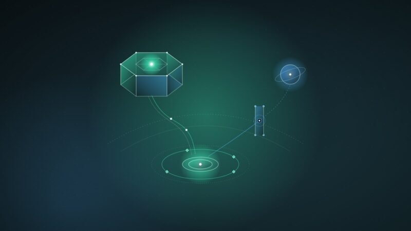 Abstract illustration: three paths leading from one origin to a local loop, an enclosure and a gated far point