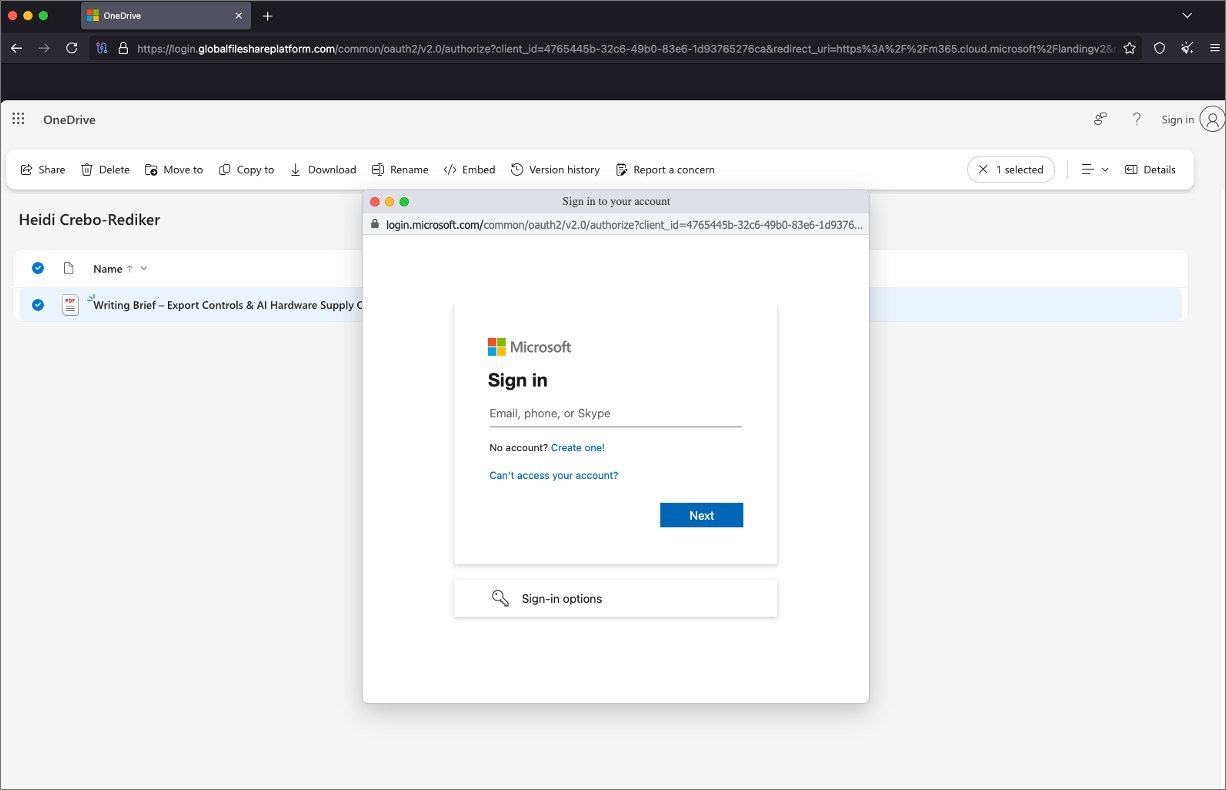 Screenshot of a TA419 fake Microsoft login page shown inside a browser-in-the-browser window