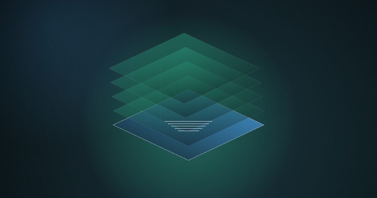 Abstract illustration of stacked translucent page layers, with one hidden layer beneath them glowing through a cut-away corner